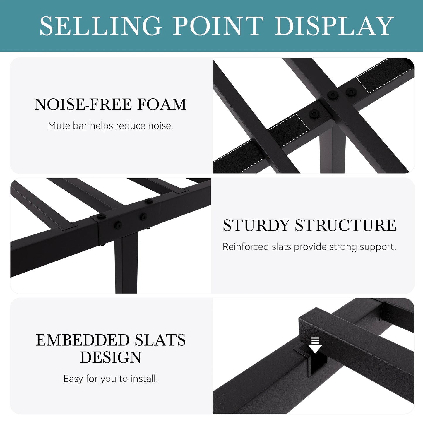 Metal Platform Bed Frame with Vintage Circular Design Headboard and Footboard