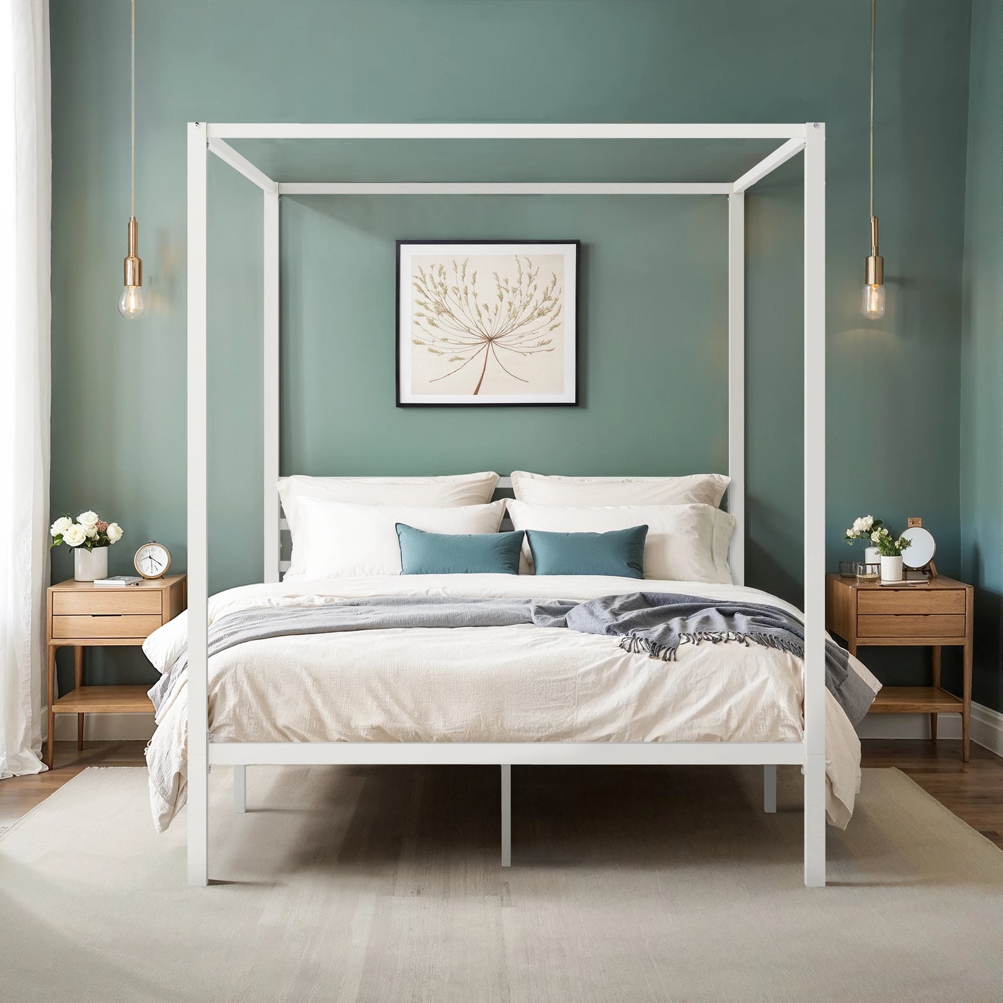 Canopy Bed Framer, 3-Metal Crossbar, No Box Spring Needed