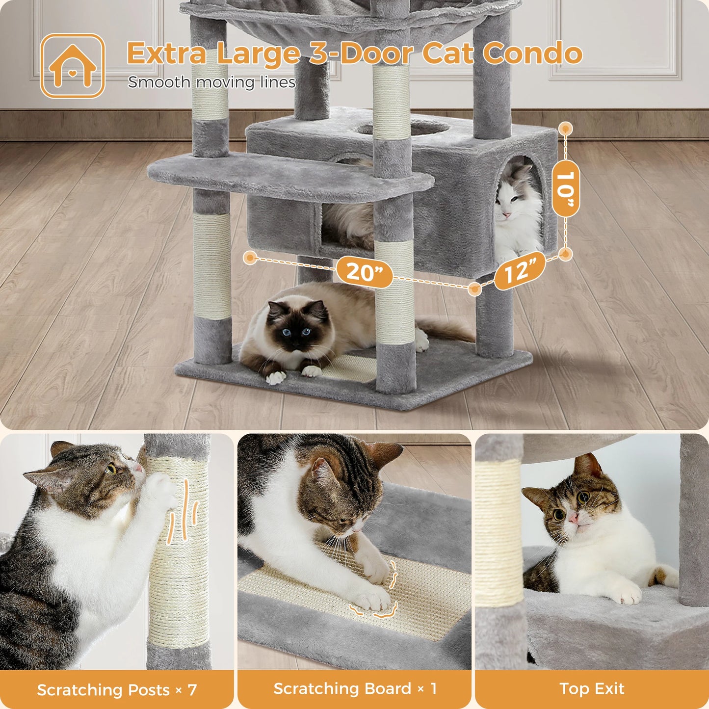 184cm Large Cat Tree and Tower-Hammock