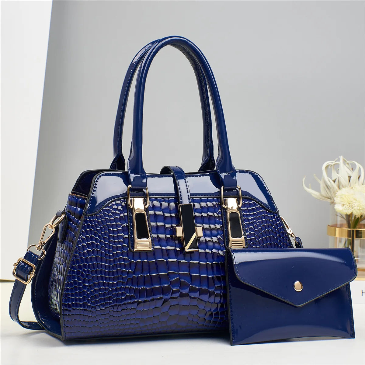Luxury Brand Crocodile Handbag.  Bright Leather Shoulder Purse. Multiple color options.