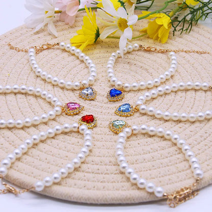 Pet Fashion Necklace -Pearl Beaded Solid Crystal Pendant Pet Product