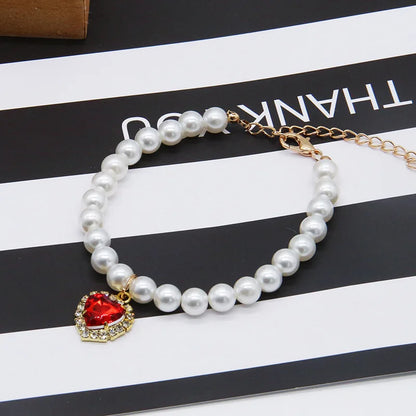 Pet Fashion Necklace -Pearl Beaded Solid Crystal Pendant Pet Product
