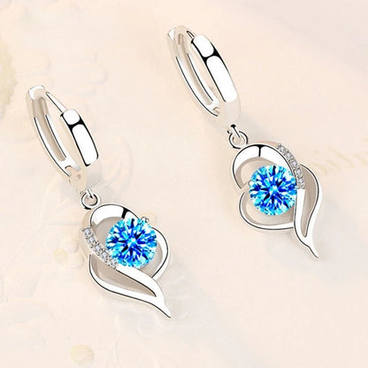 925 Sterling Silver - High Quality Earrings in Blue - Pink - Purple- Crystal Zircon