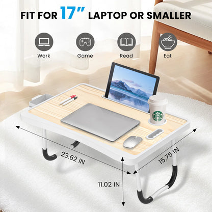 Extra-large multifunctional folding desk, portable multi-color wooden laptop bed desk with cup holder.