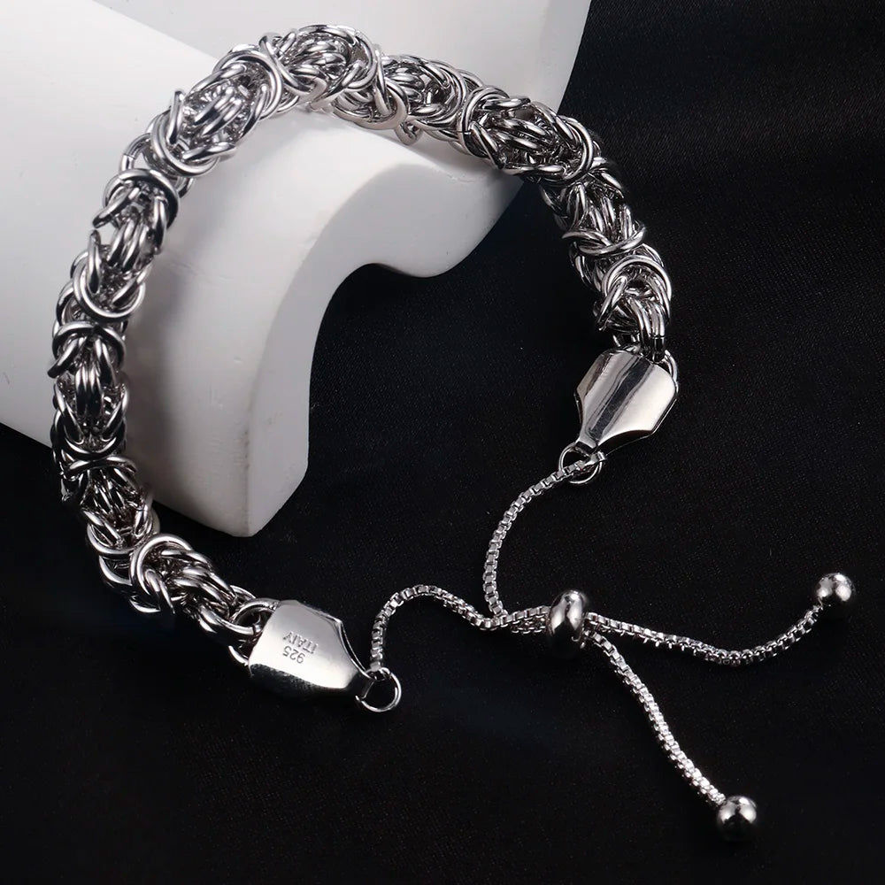 S925 Sterling Silver Byzantine Emperor Chain Bracelet-adjustable