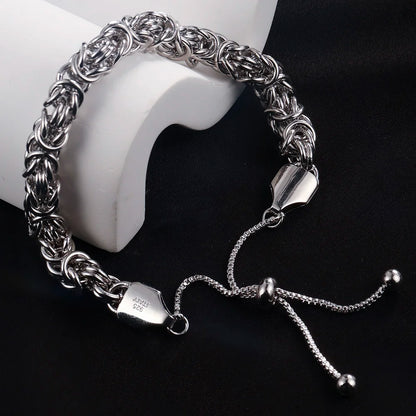 S925 Sterling Silver Byzantine Emperor Chain Bracelet-adjustable