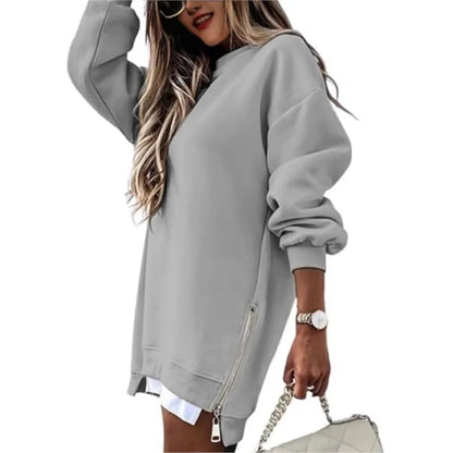 Autumn And Winter Fashion Women's Round Neck Long Sleeved Mid Length Sweater