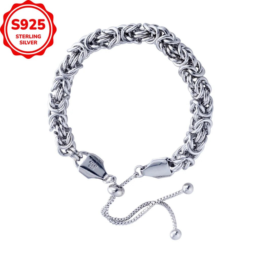 S925 Sterling Silver Byzantine Emperor Chain Bracelet-adjustable
