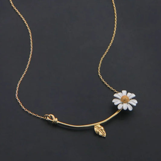 Women Daisy Pendant Necklace- Gold Color- Clavicle Chain