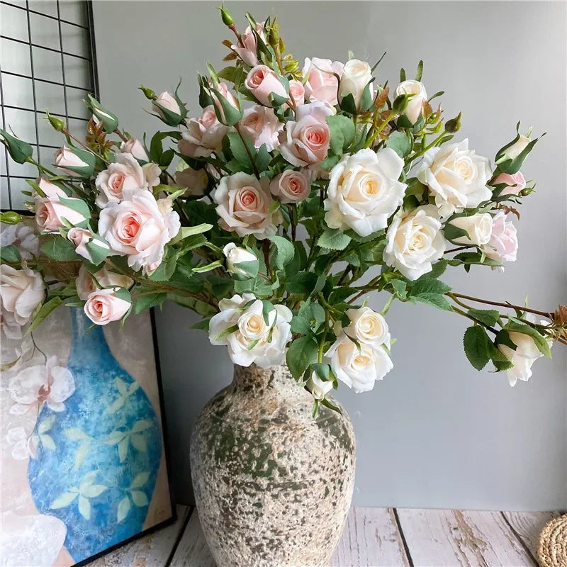 NEW rose branch 5 heads silk artificial flowers