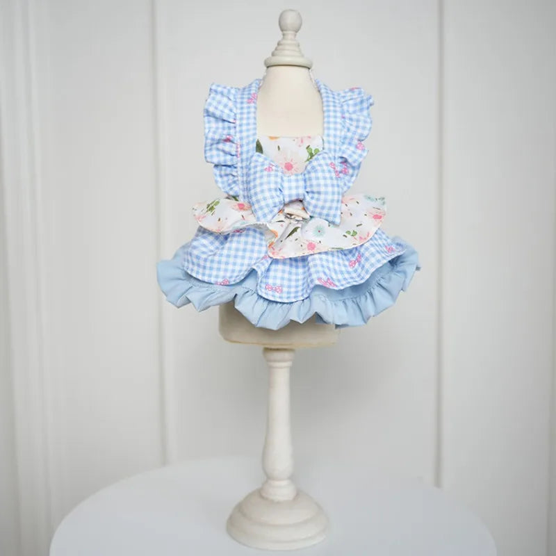 Pet Dress -Floral & Plaid with Princess Bow