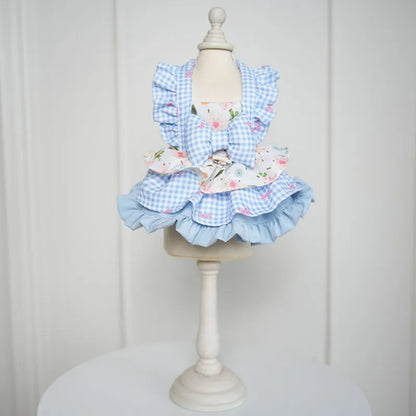 Pet Dress -Floral & Plaid with Princess Bow