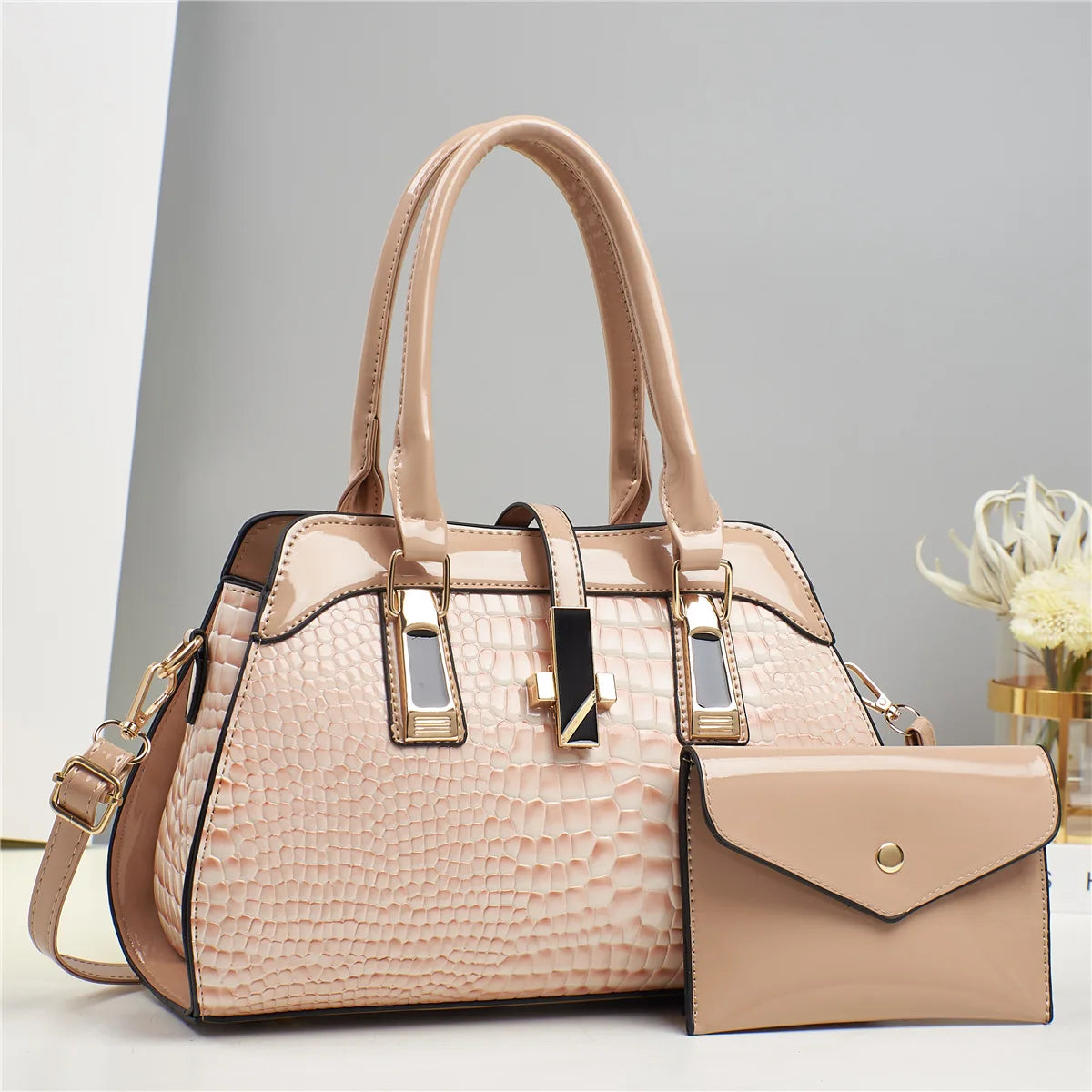 Luxury Brand Crocodile Handbag.  Bright Leather Shoulder Purse. Multiple color options.