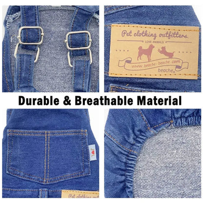 Pet Jean Overalls for Dogs- Soft Denim