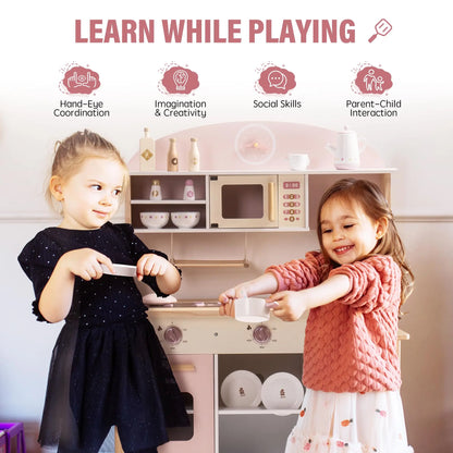 Wooden Modern Style Play Kitchen with Realistic Accessories