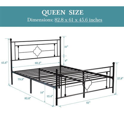 Metal Platform Bed Frame, Wrought Iron Headboard and Footboard