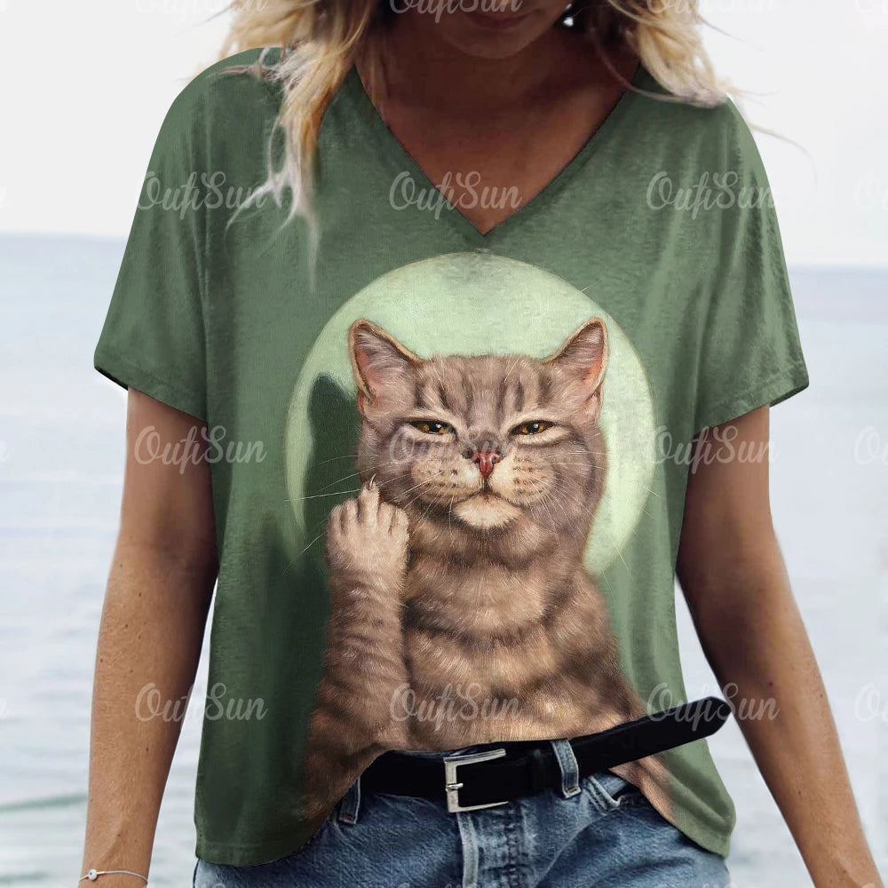 Summer Women's T Shirt, Cat Print