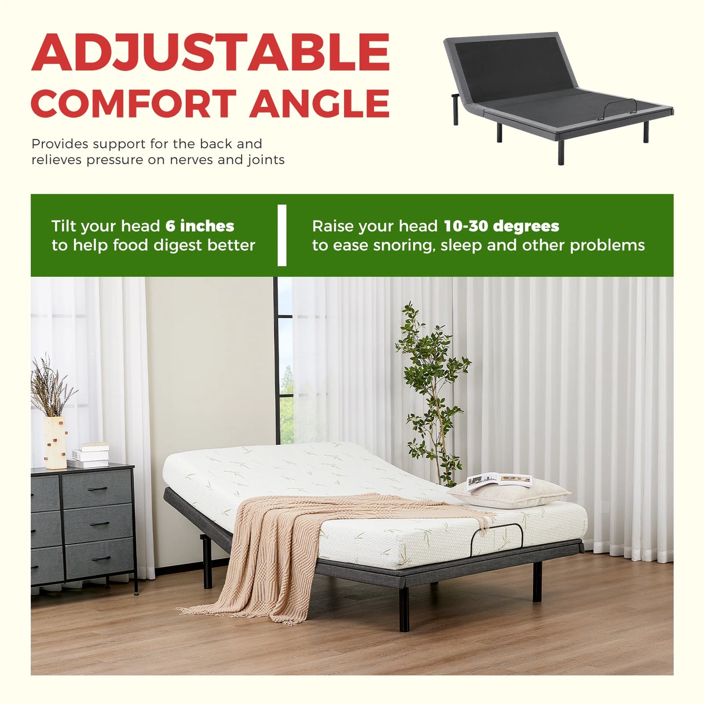 Electric Queen Size Bed Ergonomic Adjustable Bed Frame with Wireless Remote- Zero Gravity Bed with 2 USB Ports