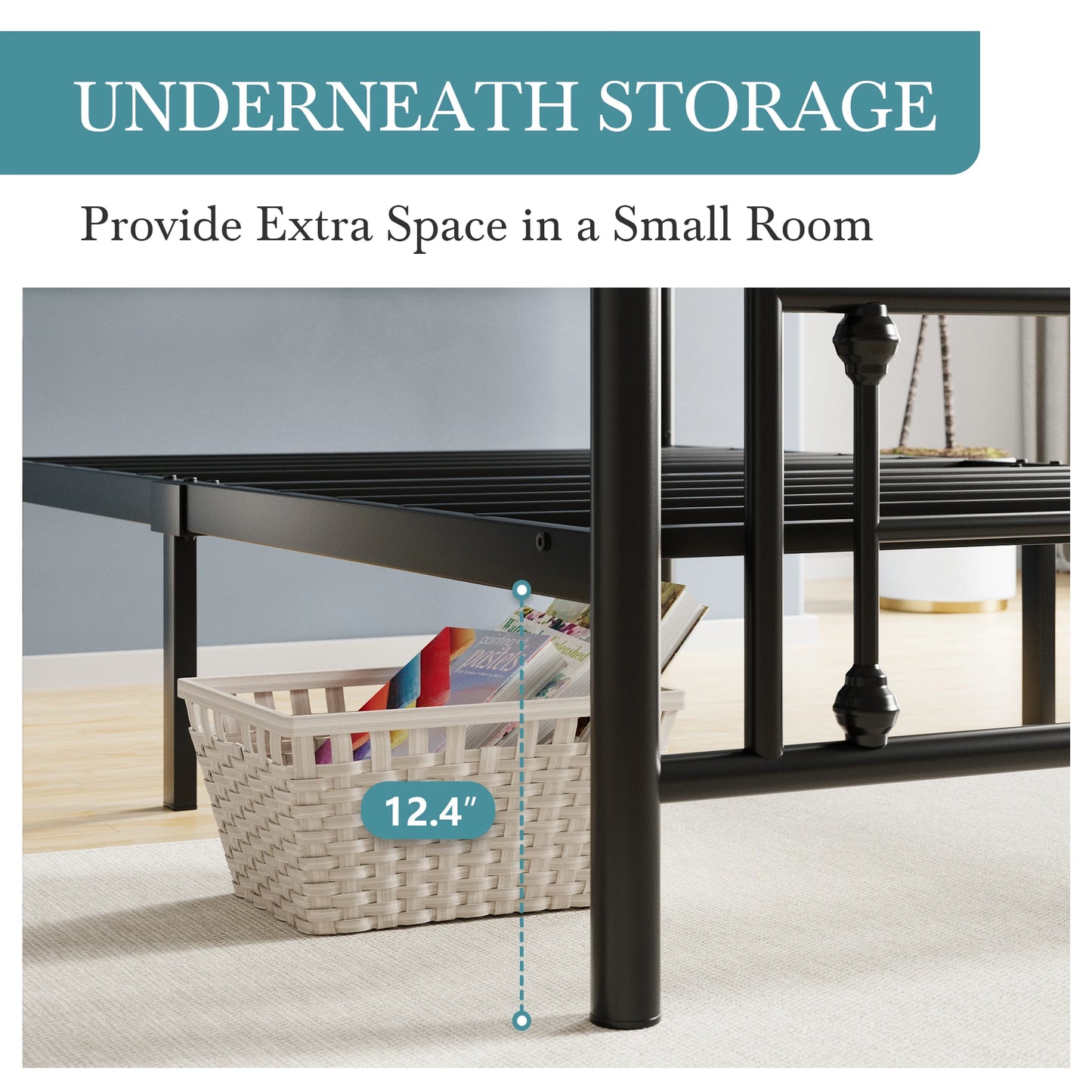 Metal Platform Bed Frame, Wrought Iron Headboard and Footboard