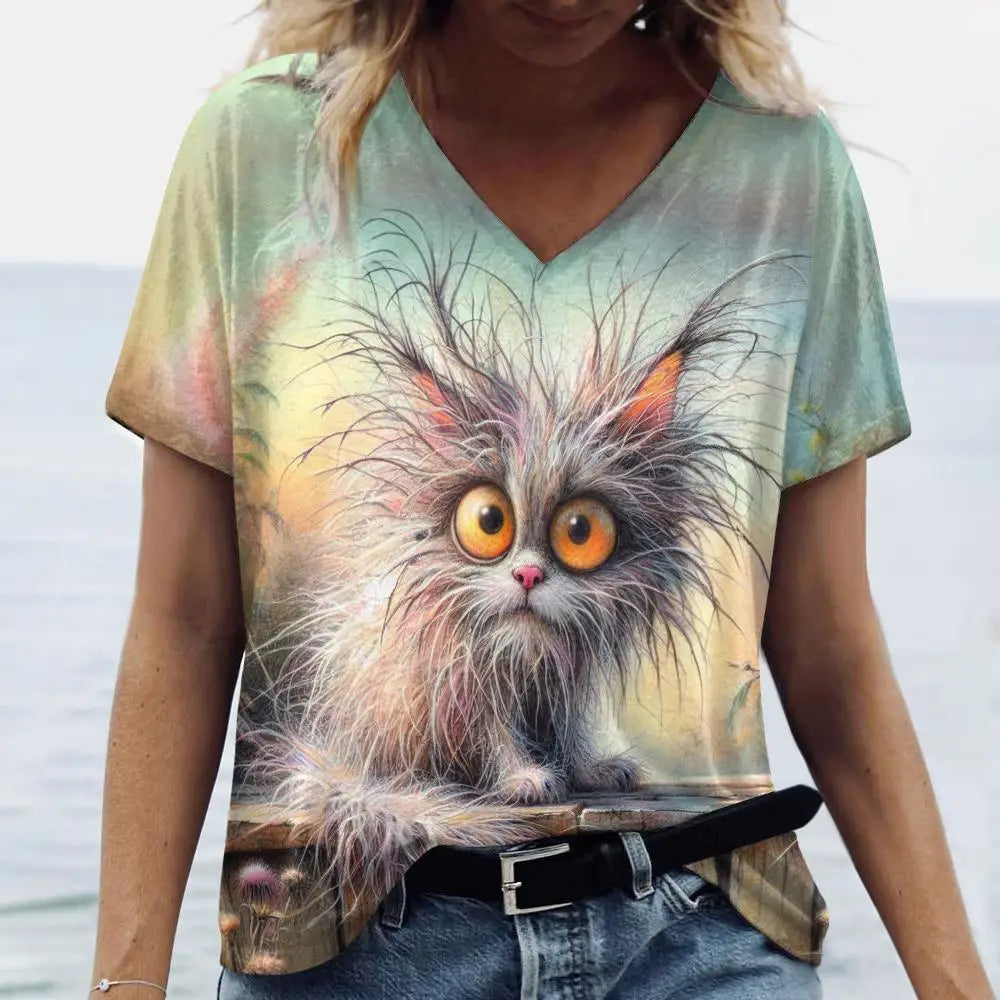 Summer Women's T Shirt, Cat Print