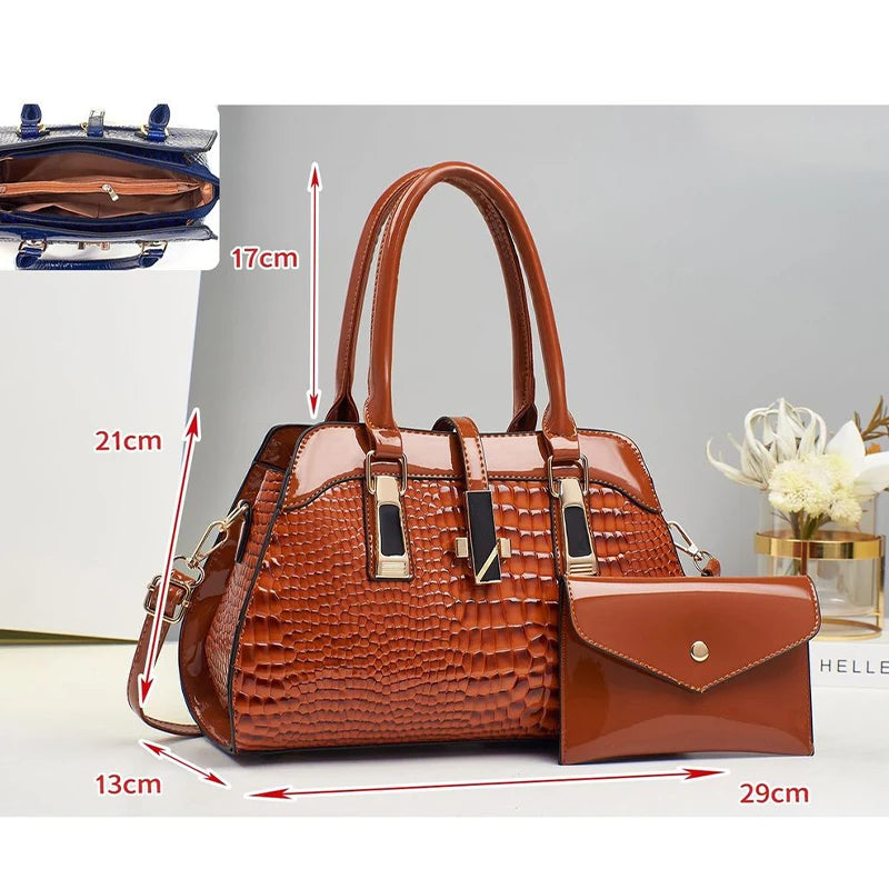 Luxury Brand Crocodile Handbag.  Bright Leather Shoulder Purse. Multiple color options.