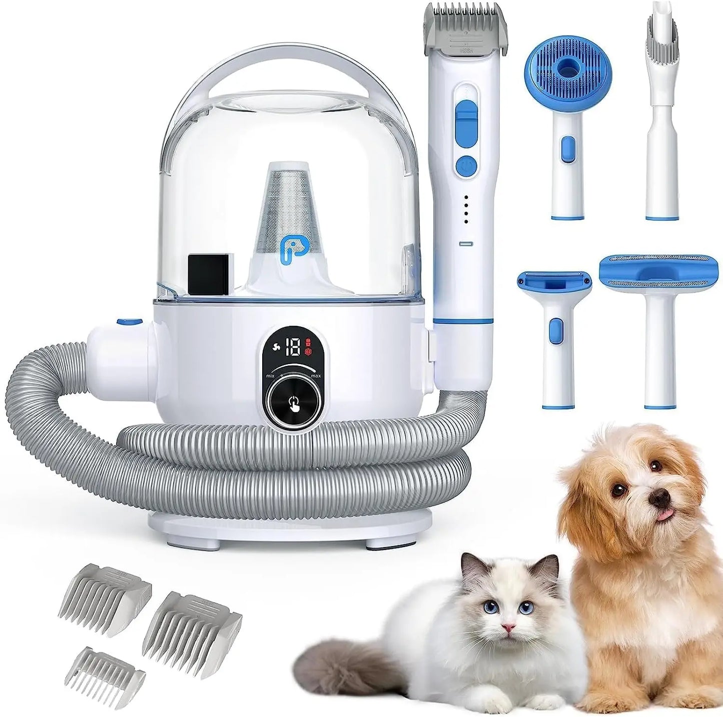 5 in 1 Pet Vacuum Grooming Kit, 2L Large Capacity Hair Storage, Self-Cleaning Design, Pet Hair Vacuum for Dogs and Cats