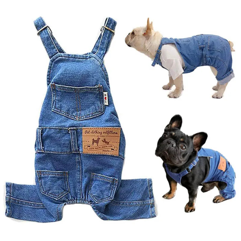Pet Jean Overalls for Dogs- Soft Denim