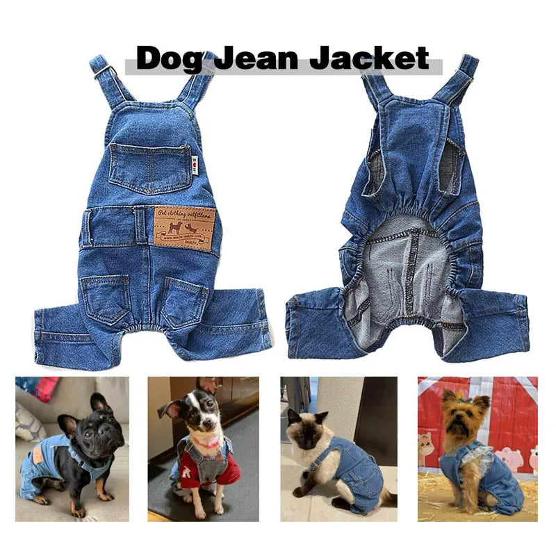 Pet Jean Overalls for Dogs- Soft Denim