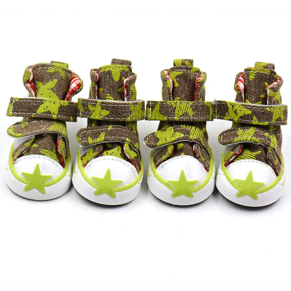 Pet Shoes 4pcs/set - Denim Shoes with Non Slip Grip