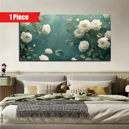 Wall canvas decoration with floral painting.