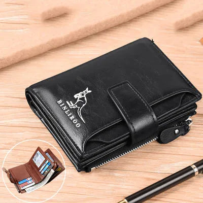 Leather Men's Wallet - RFID Card Holder -  Zipper Coin holder - Billfold