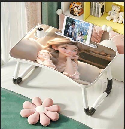 Extra-large multifunctional folding desk, portable multi-color wooden laptop bed desk with cup holder.