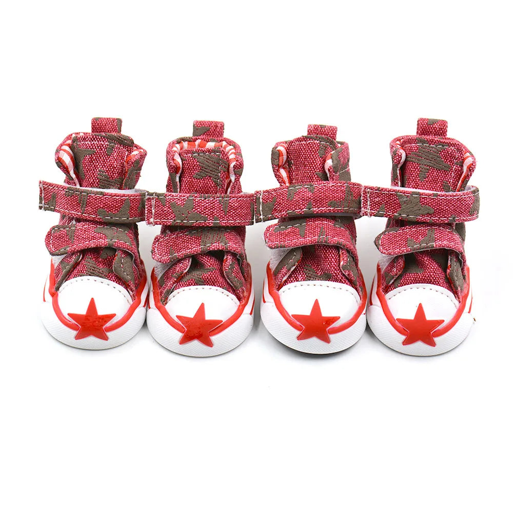 Pet Shoes 4pcs/set - Denim Shoes with Non Slip Grip