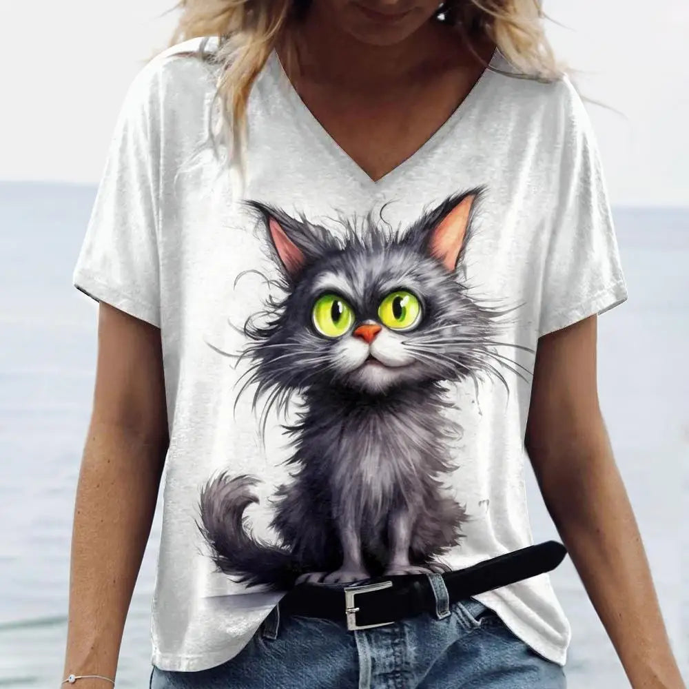 Summer Women's T Shirt, Cat Print