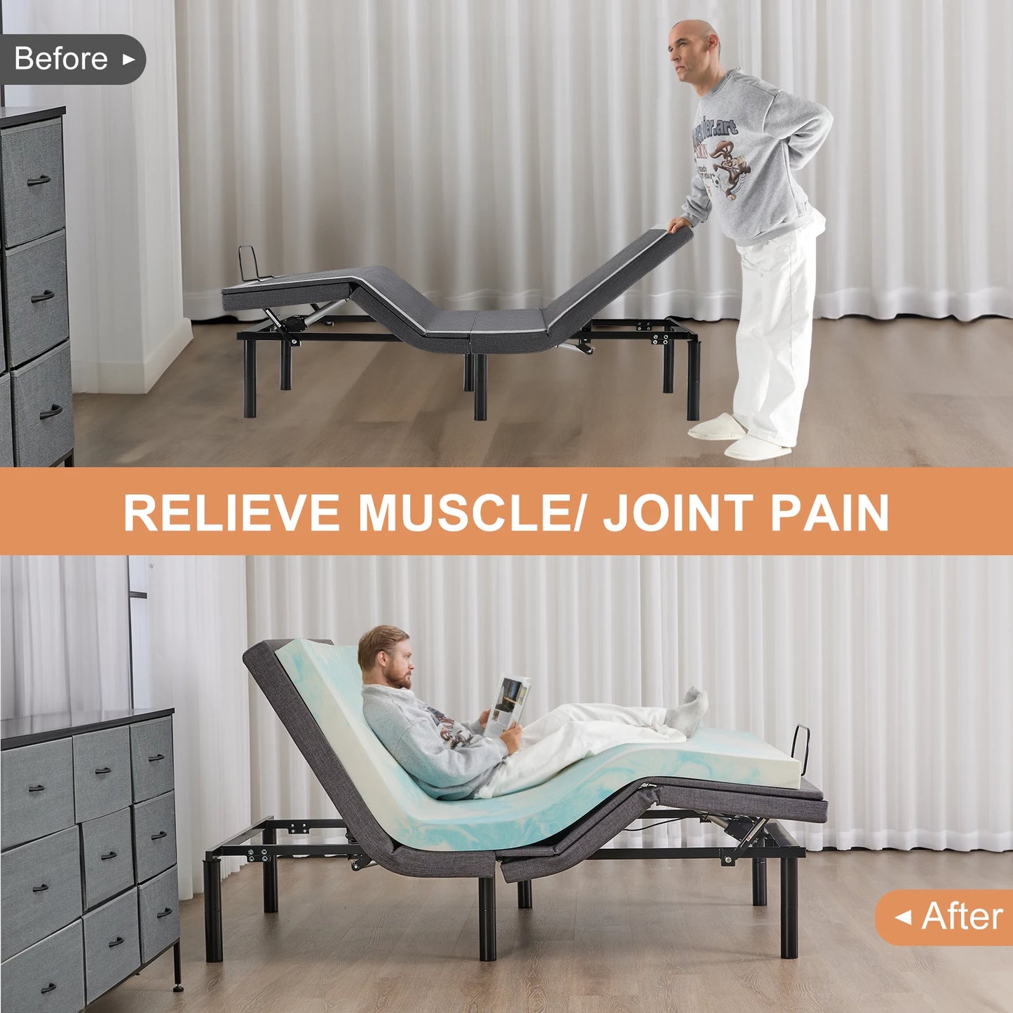 Electric Queen Size Bed Ergonomic Adjustable Bed Frame with Wireless Remote- Zero Gravity Bed with 2 USB Ports