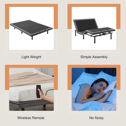 Electric Queen Size Bed Ergonomic Adjustable Bed Frame with Wireless Remote- Zero Gravity Bed with 2 USB Ports