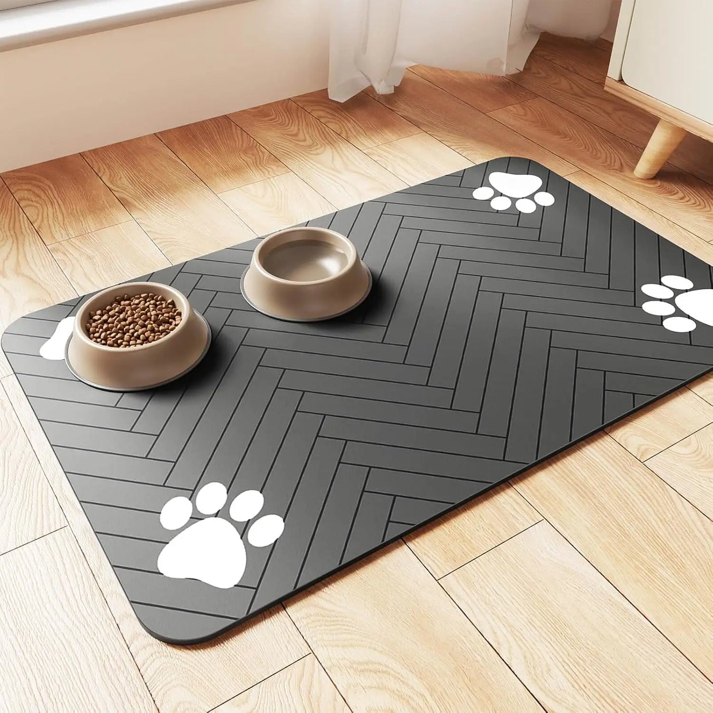 Pet Feeding Mat-Absorbent for Food and Water Bowl, with Waterproof Rubber Backing, Quick Dry Mat
