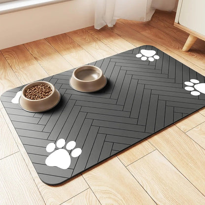 Pet Feeding Mat-Absorbent for Food and Water Bowl, with Waterproof Rubber Backing, Quick Dry Mat