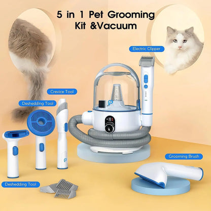 5 in 1 Pet Vacuum Grooming Kit, 2L Large Capacity Hair Storage, Self-Cleaning Design, Pet Hair Vacuum for Dogs and Cats