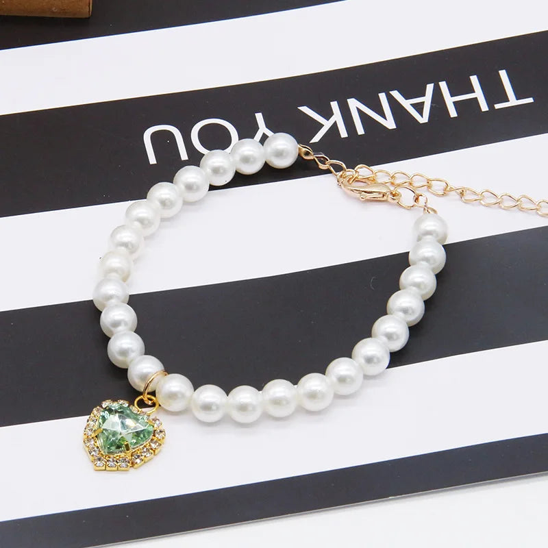 Pet Fashion Necklace -Pearl Beaded Solid Crystal Pendant Pet Product