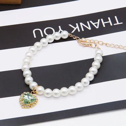 Pet Fashion Necklace -Pearl Beaded Solid Crystal Pendant Pet Product