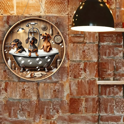 20cm Wooden flat print cute dachshunds bath round picture -decoration home decor