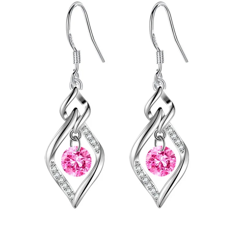 925 Sterling Silver - High Quality Earrings in Blue - Pink - Purple- Crystal Zircon