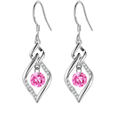 925 Sterling Silver - High Quality Earrings in Blue - Pink - Purple- Crystal Zircon
