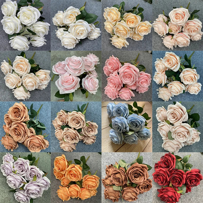 9 Roses/Bouquet - Artificial Silk Flowers