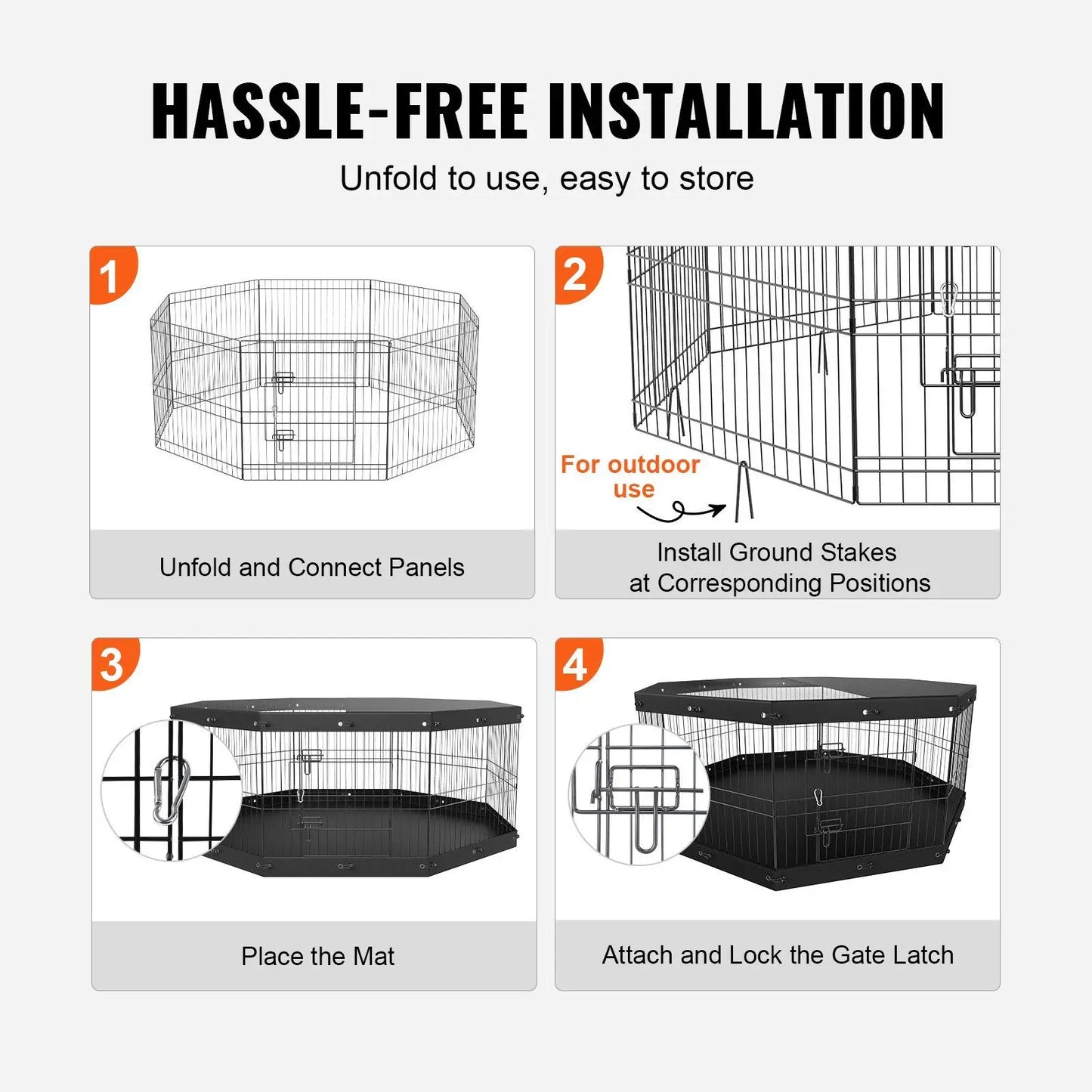 Dog Playpen, 8 Panels Foldable Metal Dog Exercise Pen with Top Cover and Bottom Pad, 24" H