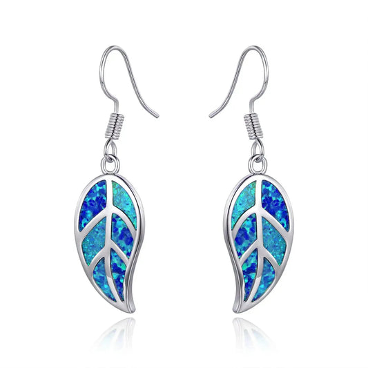 Leaf Imitation Blue Opal Earrings