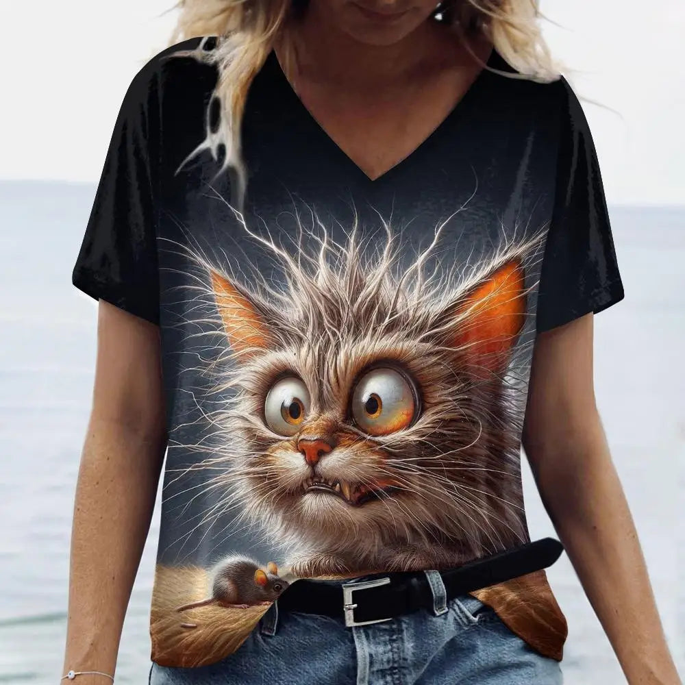 Summer Women's T Shirt, Cat Print