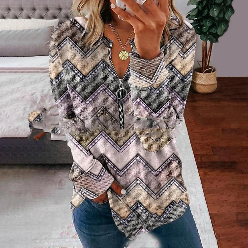 Women Fashion Zipper Casual Sweatshirt