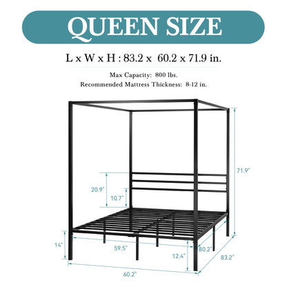 Canopy Bed Framer, 3-Metal Crossbar, No Box Spring Needed
